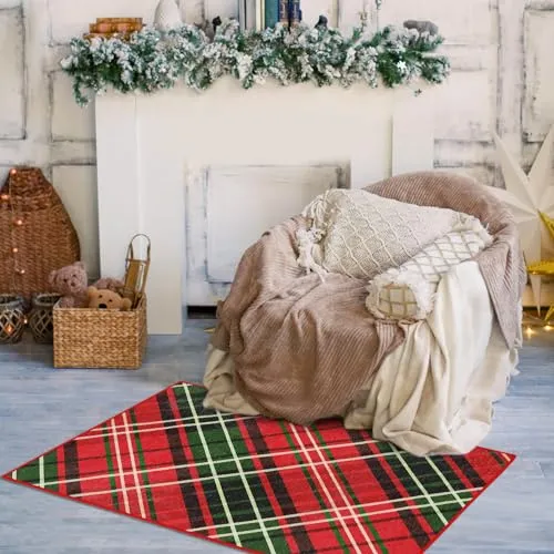 GARVEE Christmas Area Rug 2x6 Washable Mats Entry Rug for Living Room Bedroom Dining Room Easy Care Indoor Floor,Green