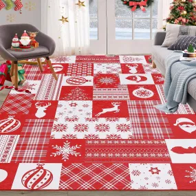 GARVEE Christmas Area Rug Washable Rug 8x10 Large Christmas Rugs for Living Room Non-Slip Rug Carpet for Living Room Bedroom,Red