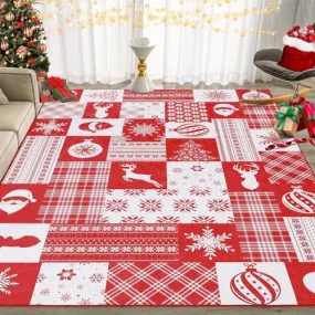 GARVEE Christmas Rug Area Rug 6x9 Washable Rug Carpet for Living Room, Bedroom Dining Room Kitchen Office Nursery Non-Slip Christmas Decor,Red