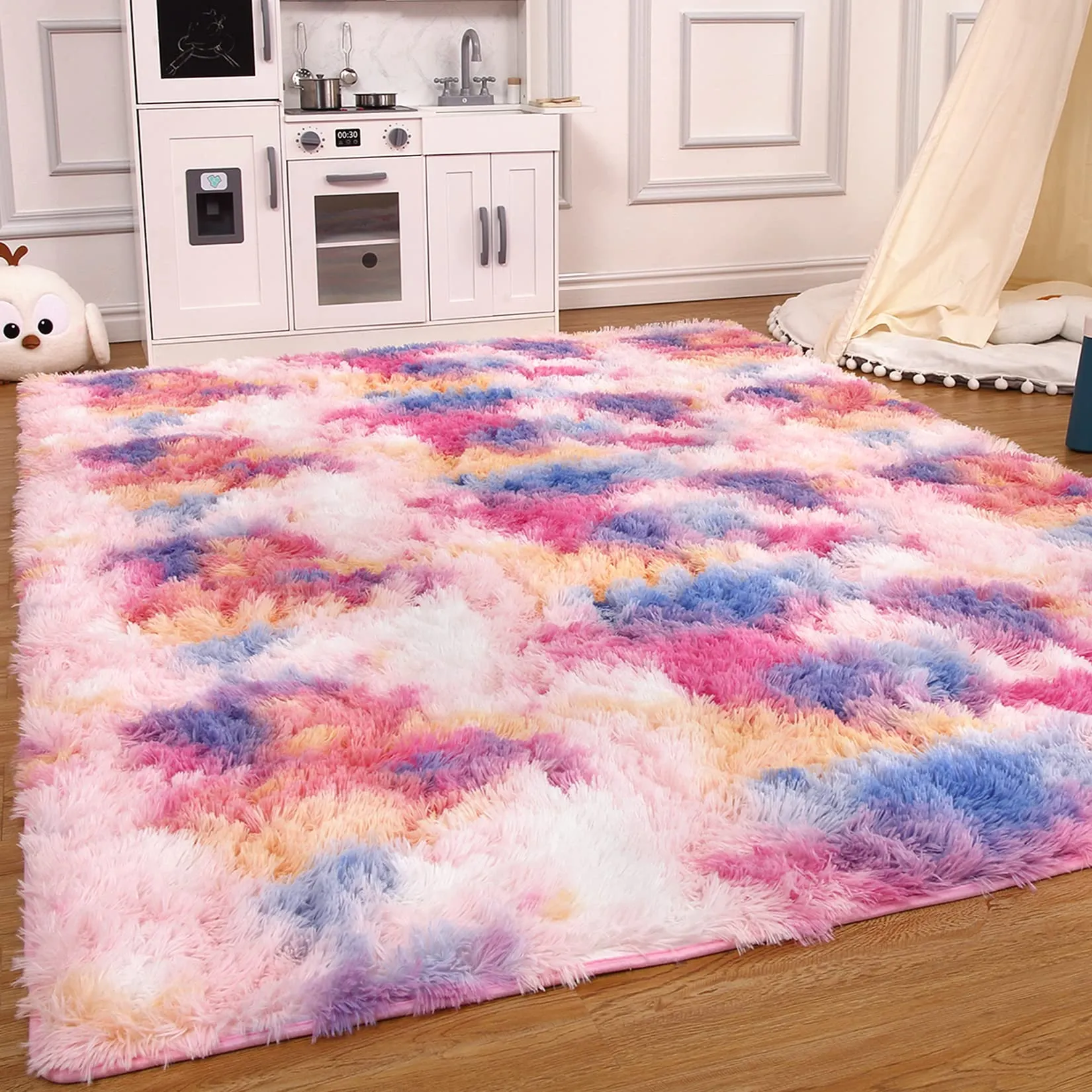 GARVEE Fluffy Area Rug for Girls Room 4 x 6 Feet Rainbow Plush Shag Rugs for Bedroom Nursery Room Soft Shaggy Rug Anti-Slip Kids Playroom Fuzzy Rugs for Dorm Room Floor Mat, Yellow