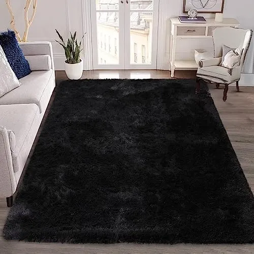 GARVEE Large Area Rug 10x13 Fluffy Rugs for Bedroom Fuzzy Rug Non-Shedding & Easy Care, Living Room Rugs Shaggy Rug Living Room Decor,Black