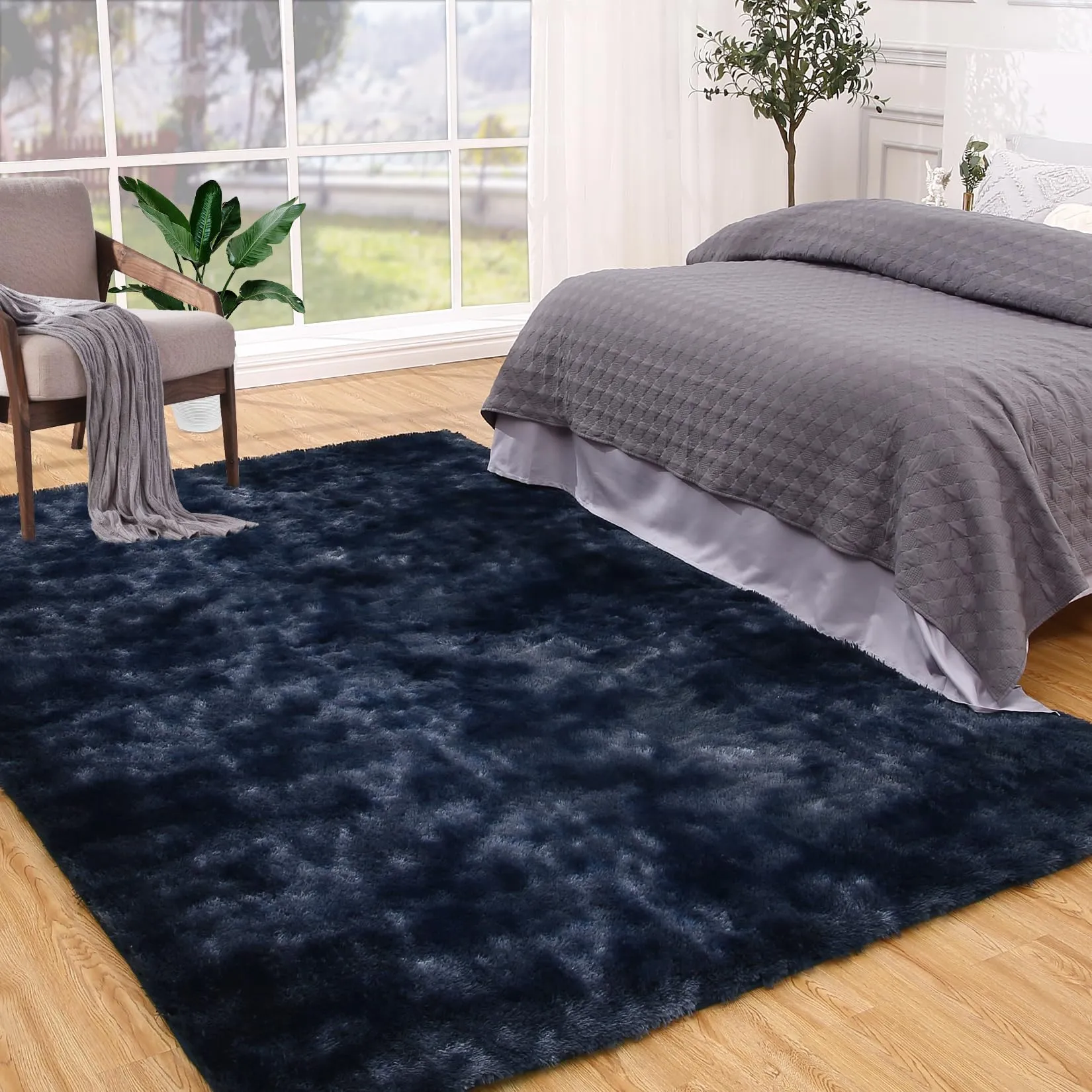 GARVEE Large Area Rug 10x13 Fluffy Rugs for Bedroom Fuzzy Rug Non-Shedding & Easy Care, Living Room Rugs Shaggy Rug Living Room Decor,Blue