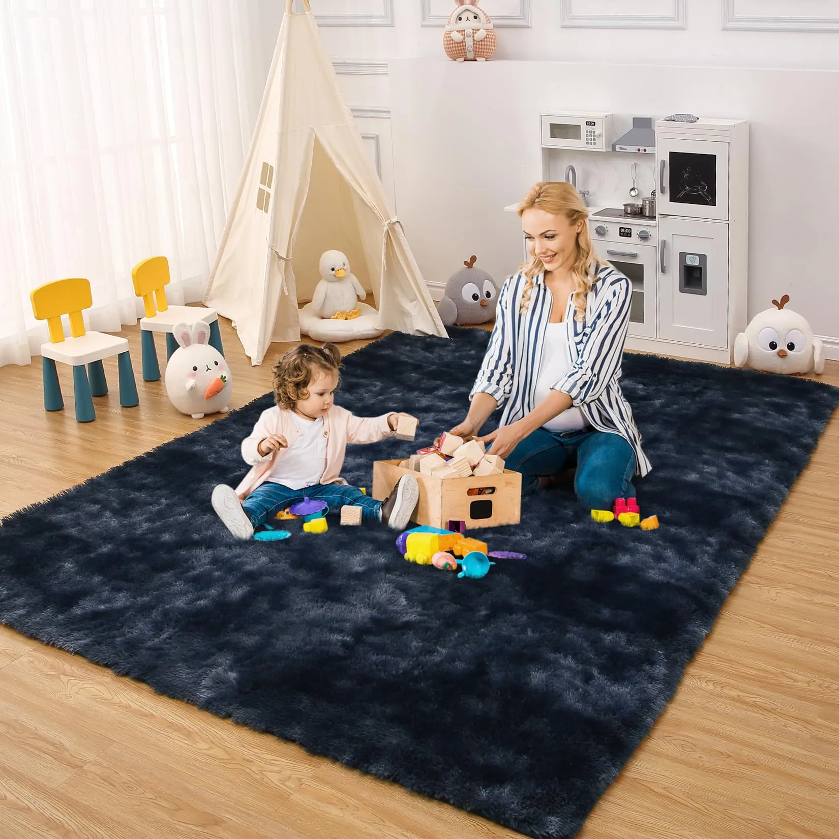 GARVEE Large Area Rug 10x13 Fluffy Rugs for Bedroom Fuzzy Rug Non-Shedding & Easy Care, Living Room Rugs Shaggy Rug Living Room Decor,Blue