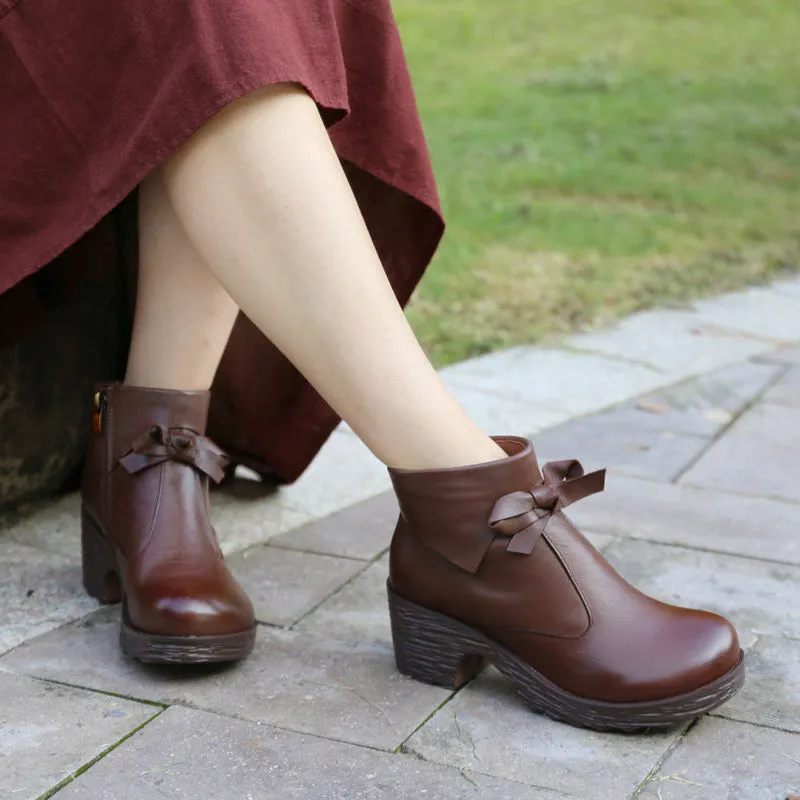 Handmade Waterproof Thick-Heeled Retro Boots