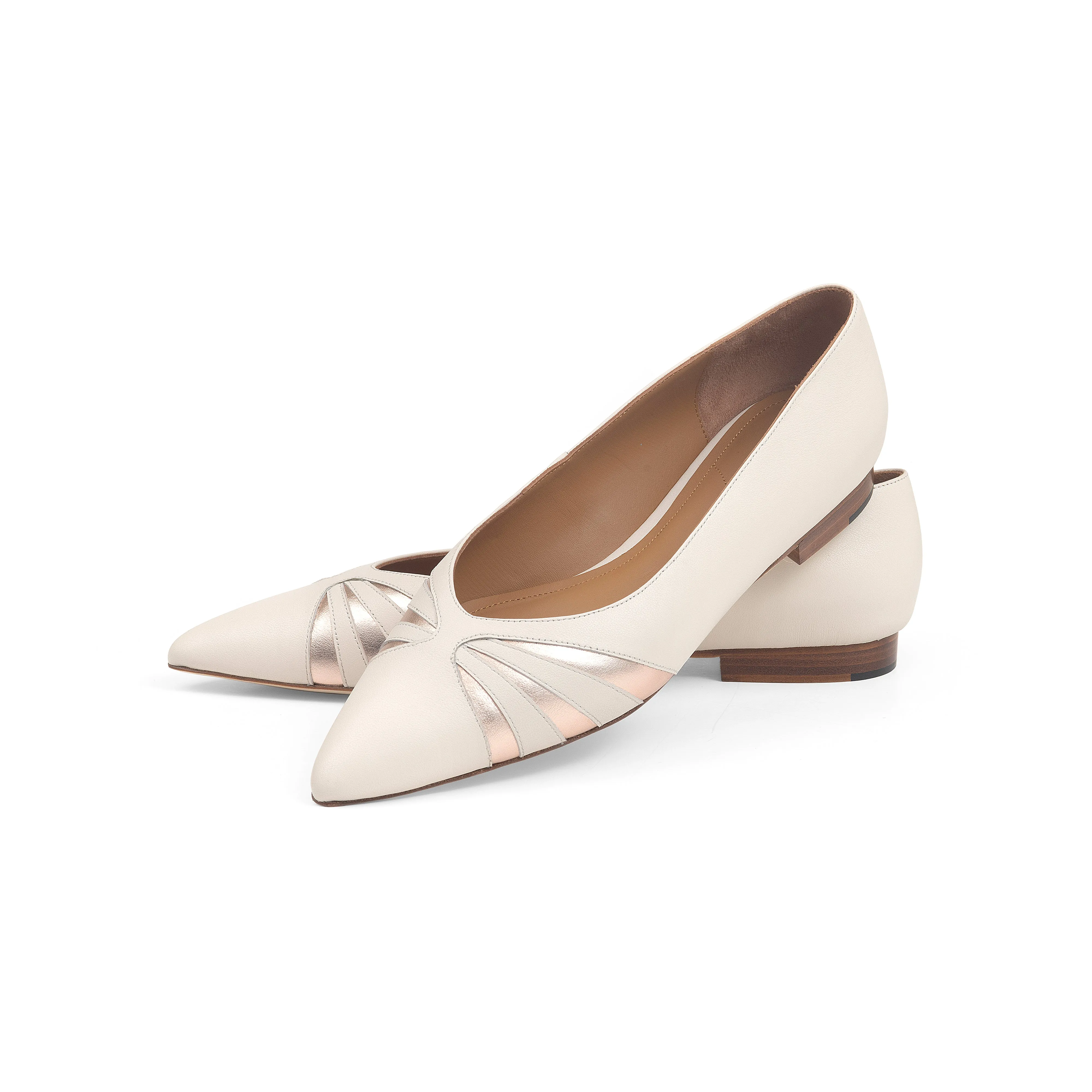 Kendall Ballet Flat in Cream Nappa and Metallic Rose Gold Leather