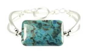 Larimar Blue Crazy Lace Agate & Sterling Silver double bar Designer Bracelet.