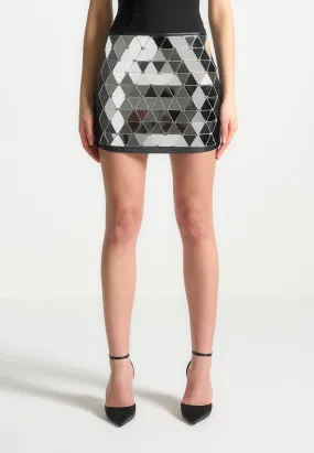 Leather Mirrored Mini Skirt - Silver/Black