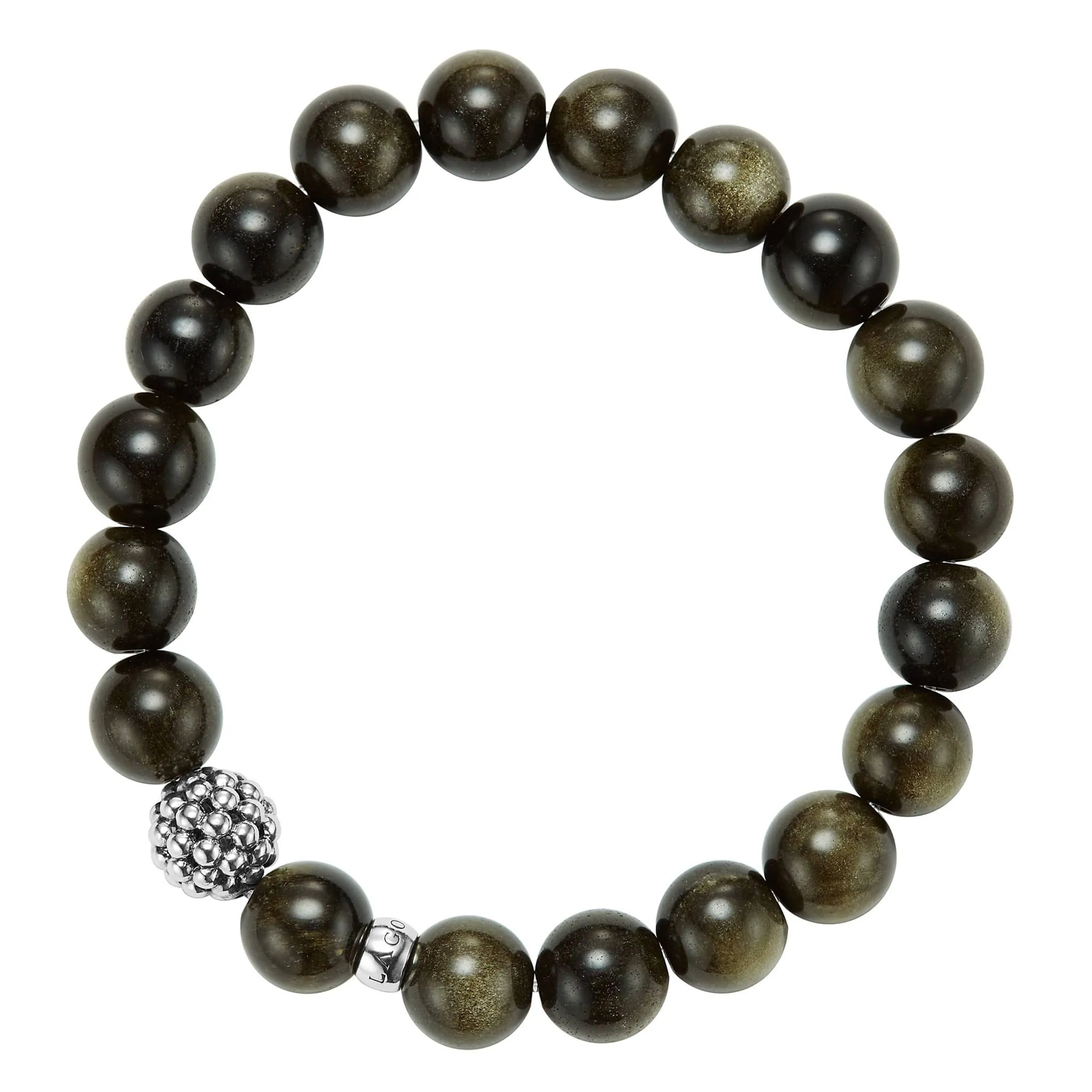 Maya Golden Obsidian Silver Station Bead Bracelet