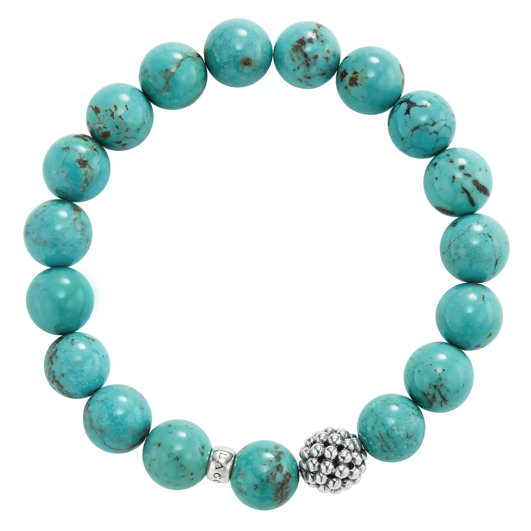 Maya Turquoise Silver Station Bead Bracelet