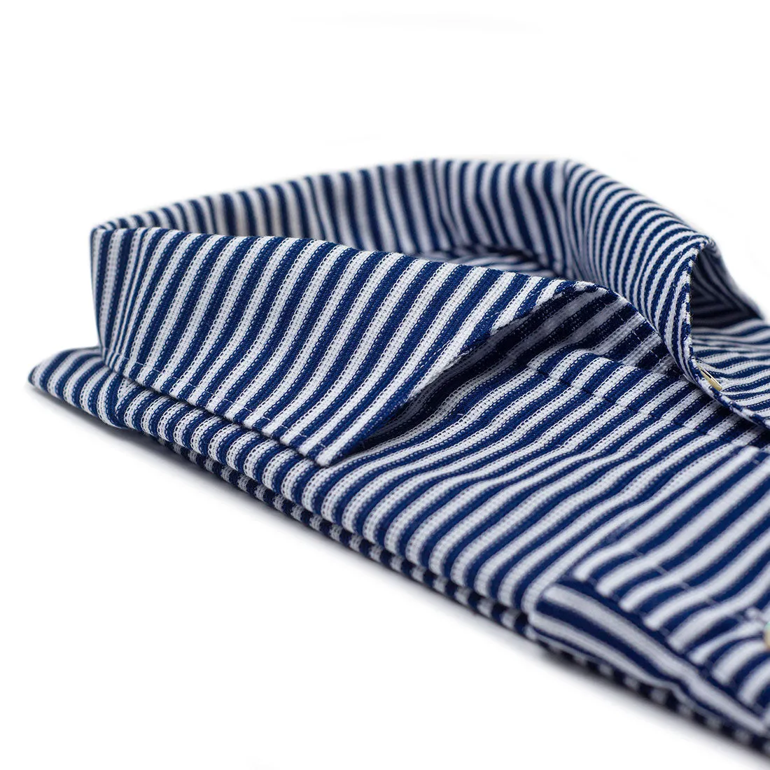 Navy horizontal stripe fine-knit polo shirt, one-piece Miami collar (restock)