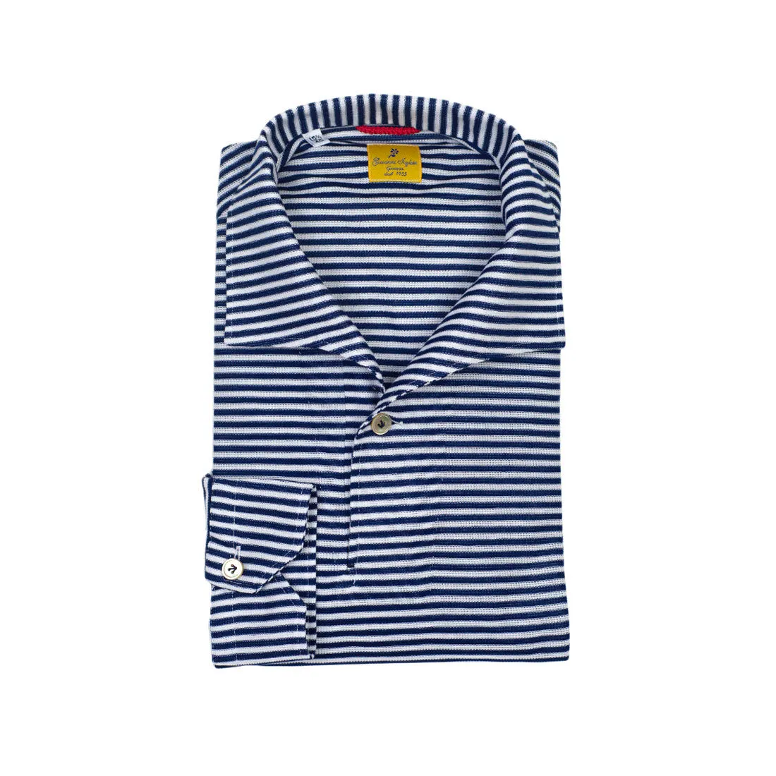 Navy horizontal stripe fine-knit polo shirt, one-piece Miami collar (restock)