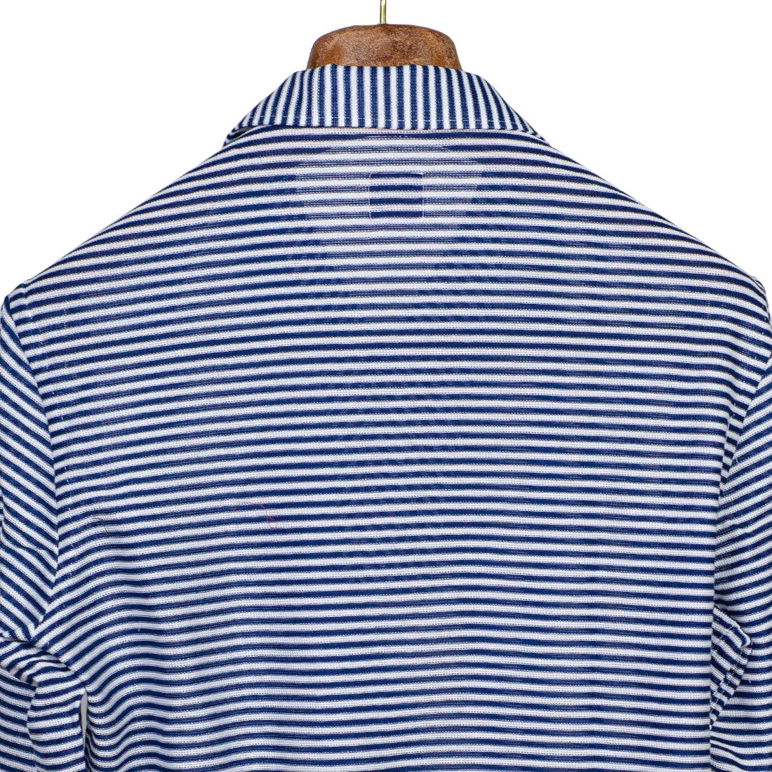 Navy horizontal stripe fine-knit polo shirt, one-piece Miami collar (restock)