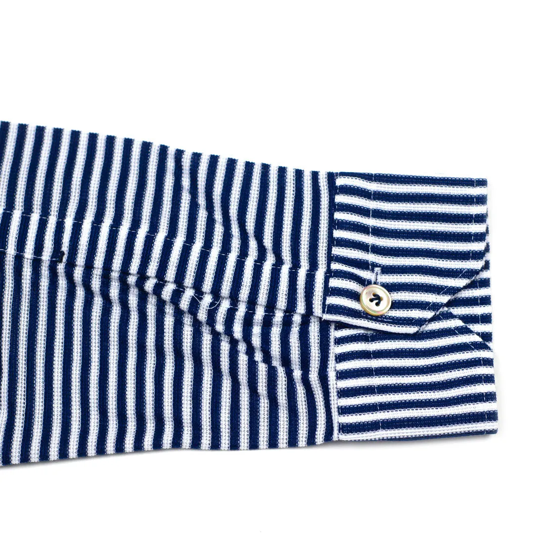 Navy horizontal stripe fine-knit polo shirt, one-piece Miami collar (restock)