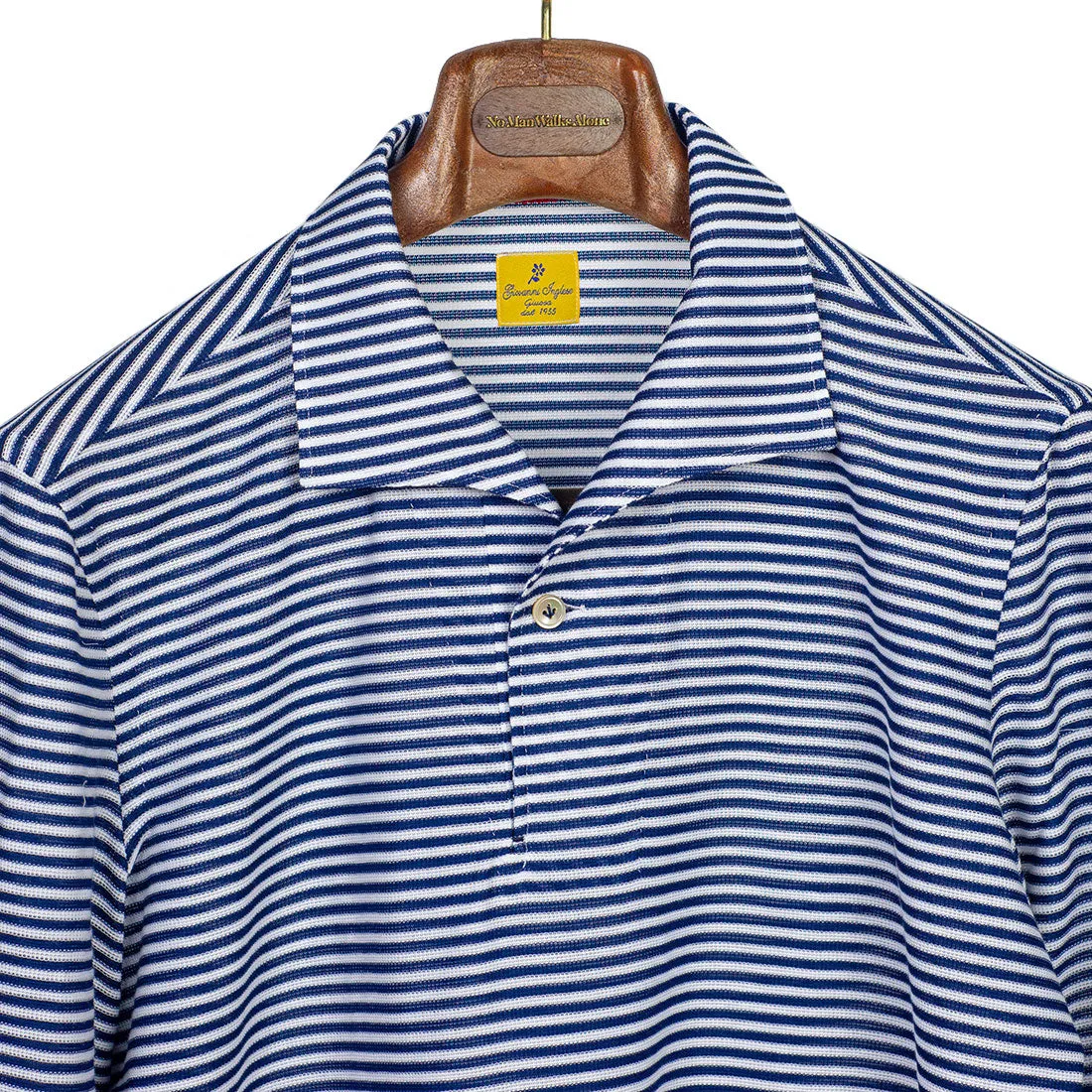 Navy horizontal stripe fine-knit polo shirt, one-piece Miami collar (restock)