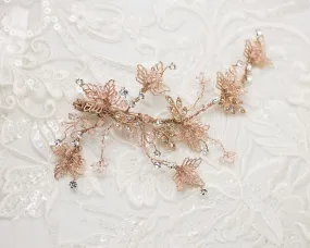 Rose Gold and Blush Crystal Beads Leafy Hair Clip