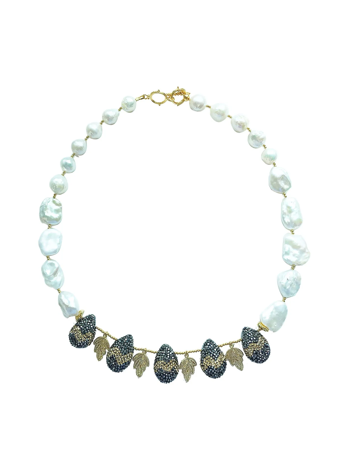 Teardrop Rhinestone with Freshwater Pearls Statement Necklace MN011