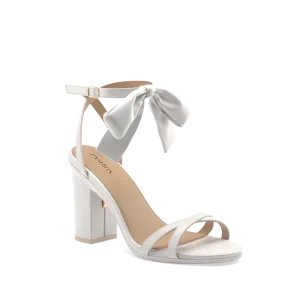 The Brynn White Satin Bow   Block Heel Kit 4 White