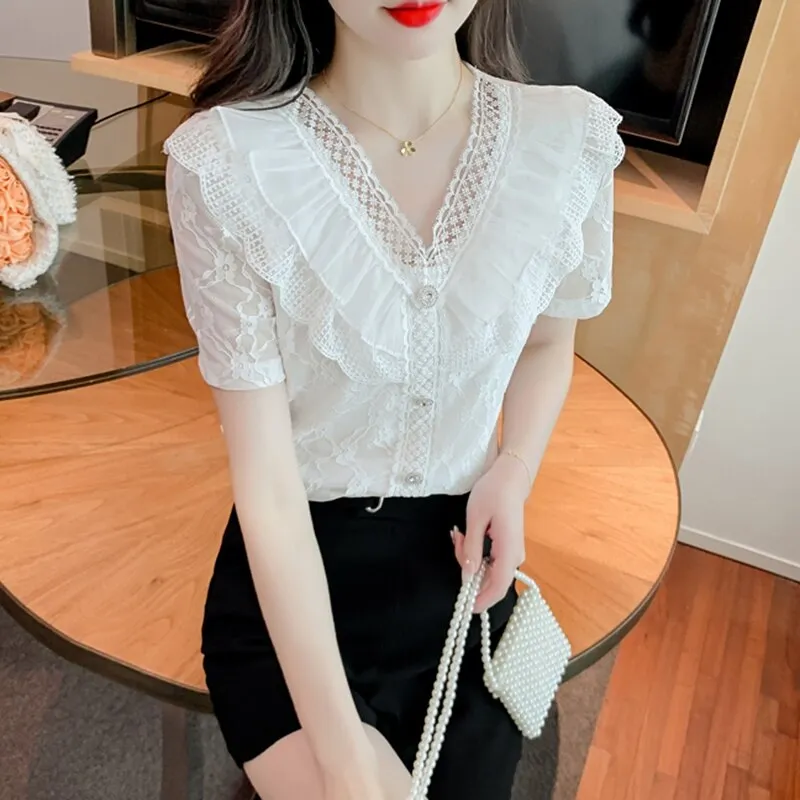 White Lace Casual Tops