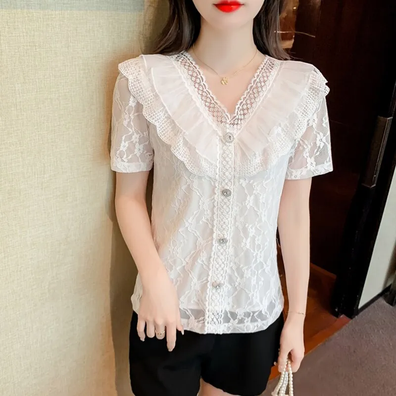 White Lace Casual Tops