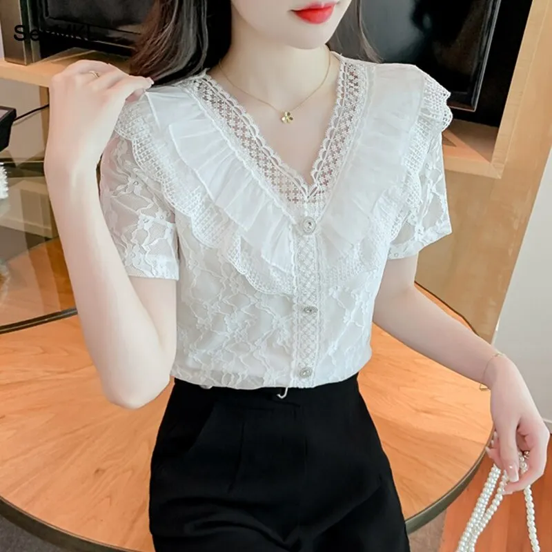 White Lace Casual Tops