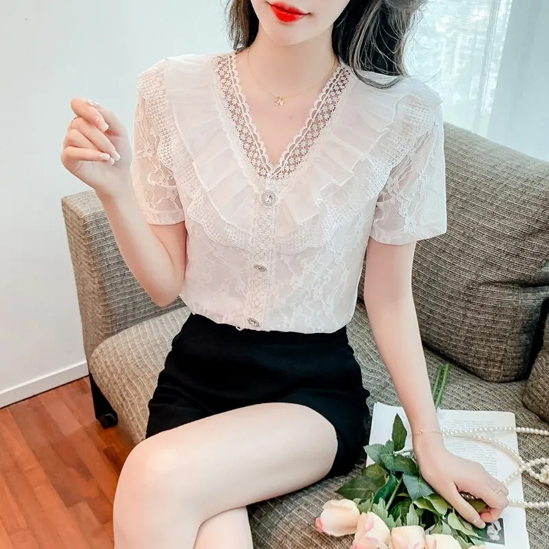 White Lace Casual Tops