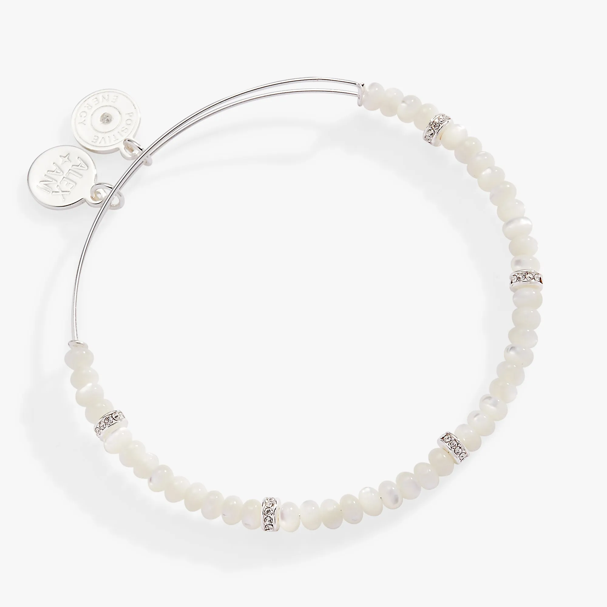 White Semi-Precious Rondelle Beaded Bangle